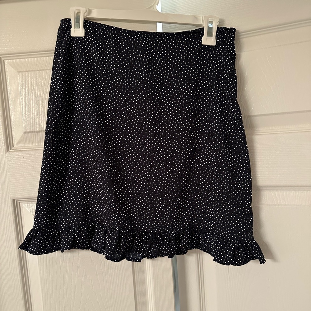 Navy polka dot skirt from Loft.